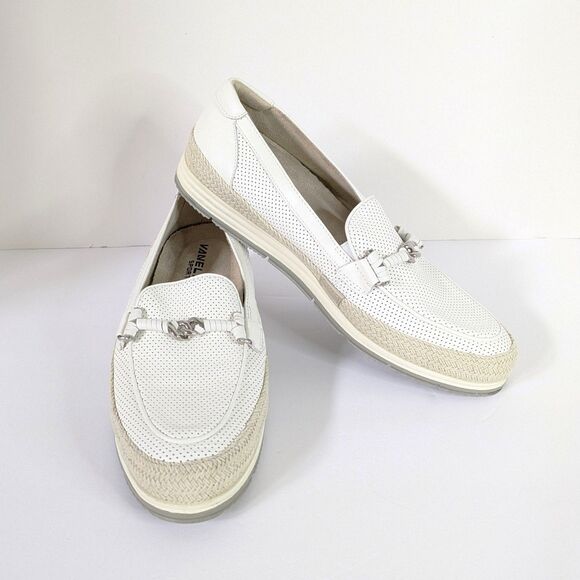 VANELI Quarzi Womens 7.5N (AA) White Perforated Espadrille Loafers Flats Preppy - Picture 1 of 13